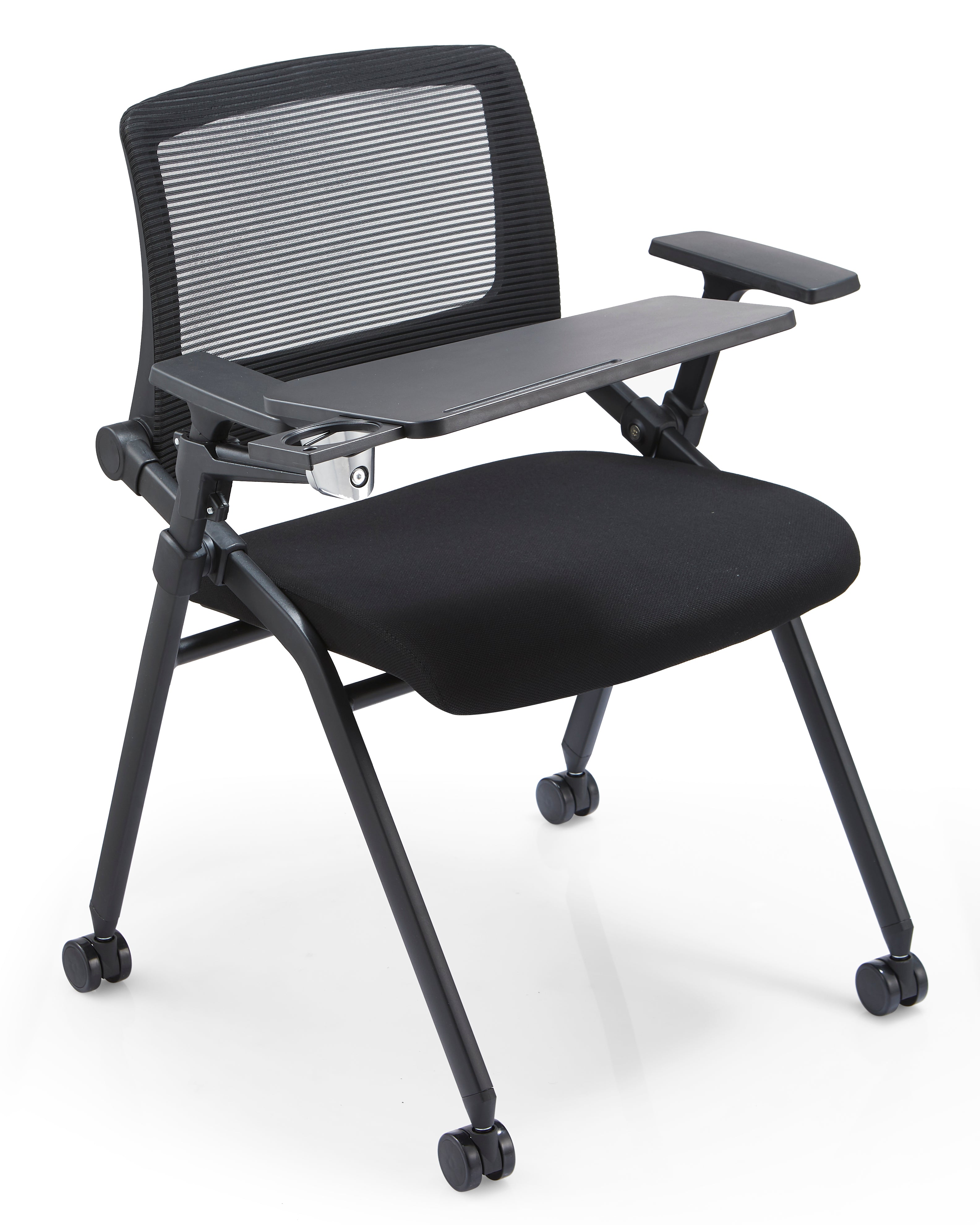 JOHOOFURNITURE Foldable Stackable Visitor Chair Four Legs with Castor can with Notepad YC02WT