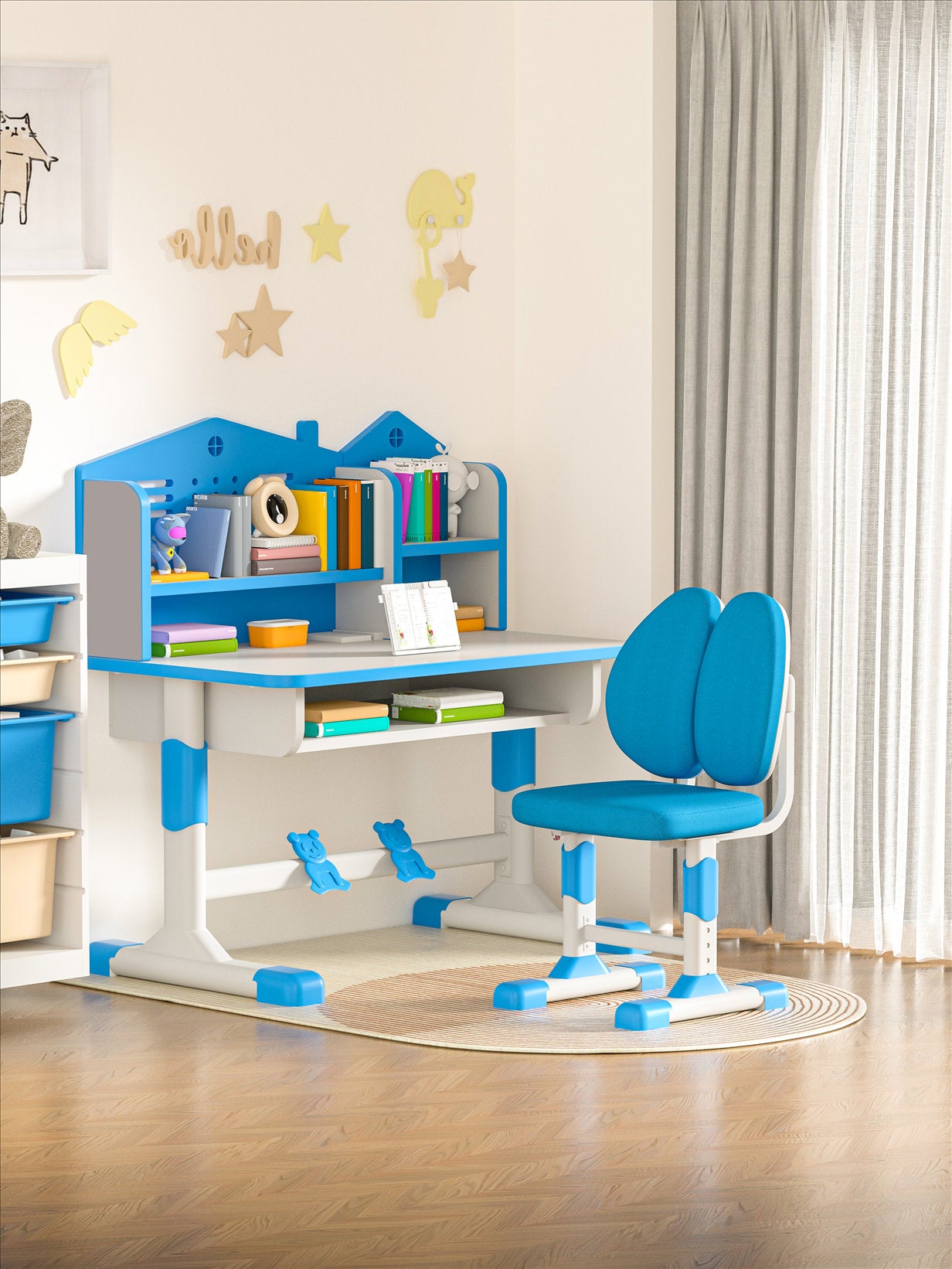 JOHOOFURNITURE مكاتب وكراسي دراسة للأطفال الأكثر مبيعًا C04 أزرق