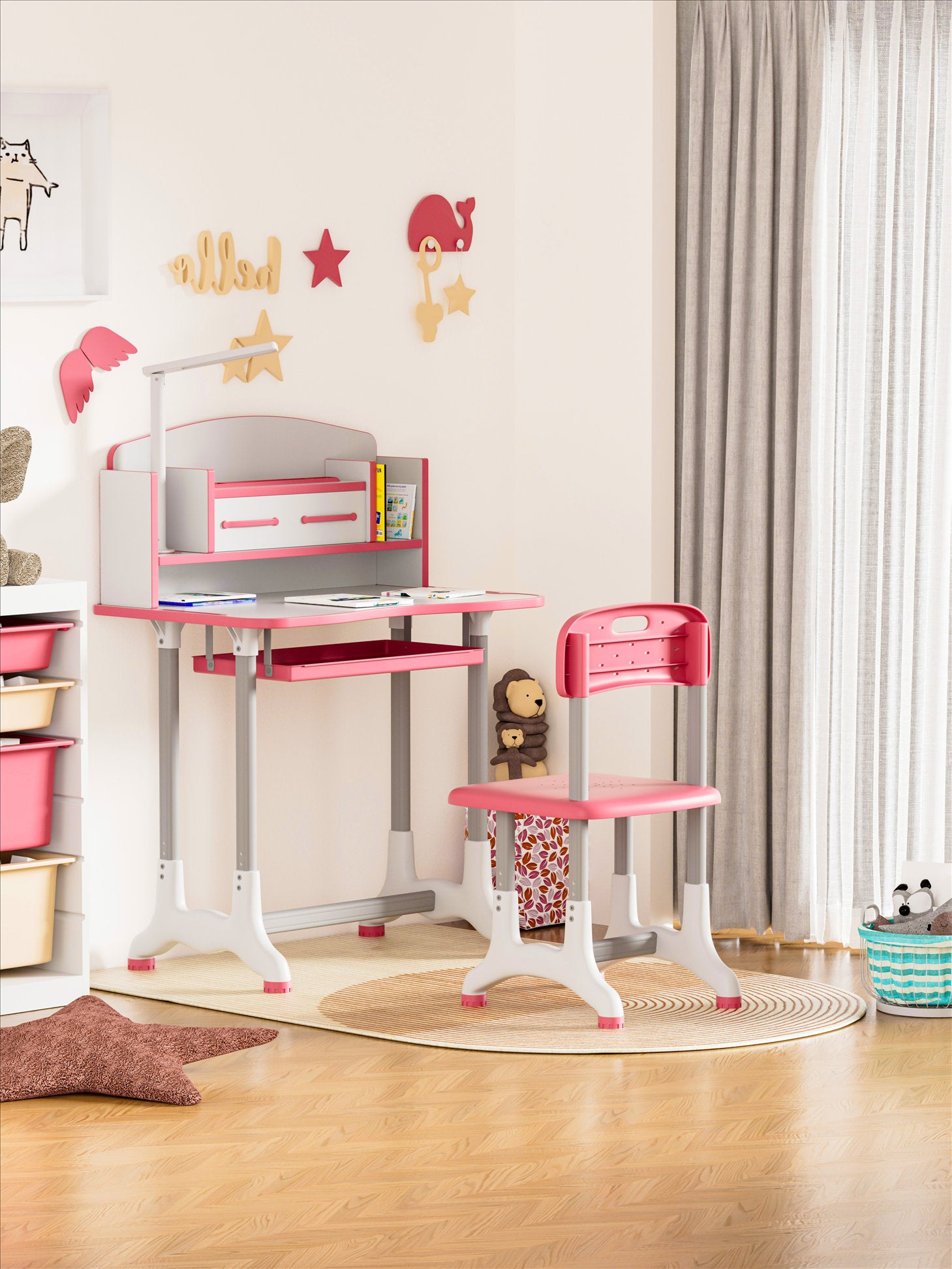 JOHOOFURNITURE Bàn và ghế học tập cho trẻ em Doanh số bán hàng cao nhất K03 màu hồng