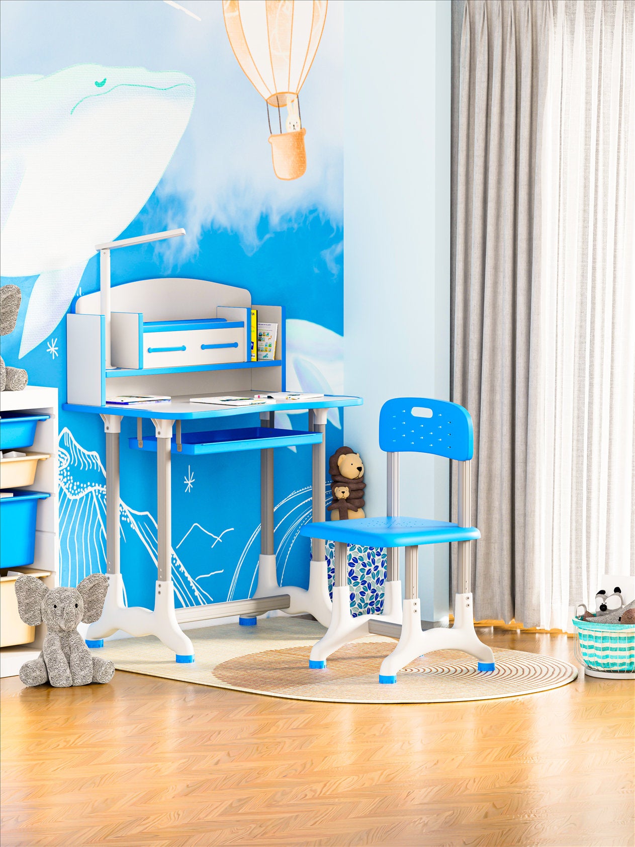 JOHOOFURNITURE Bàn và ghế học tập cho trẻ em Doanh số bán hàng cao nhất K03 Màu xanh