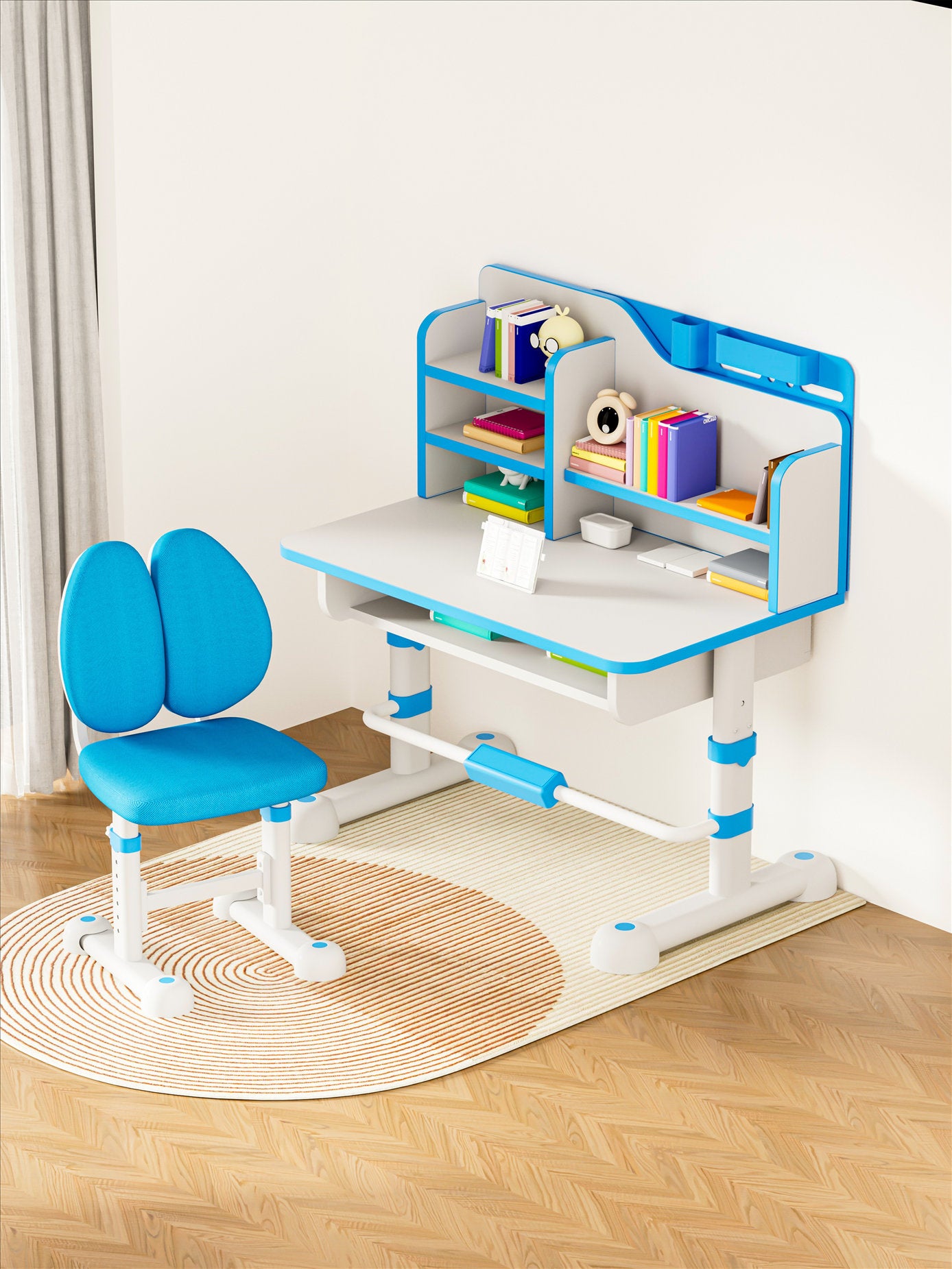 JOHOOFURNITURE Meja dan Kursi Belajar Anak Kualitas Unggul K01 Set Warna Blue