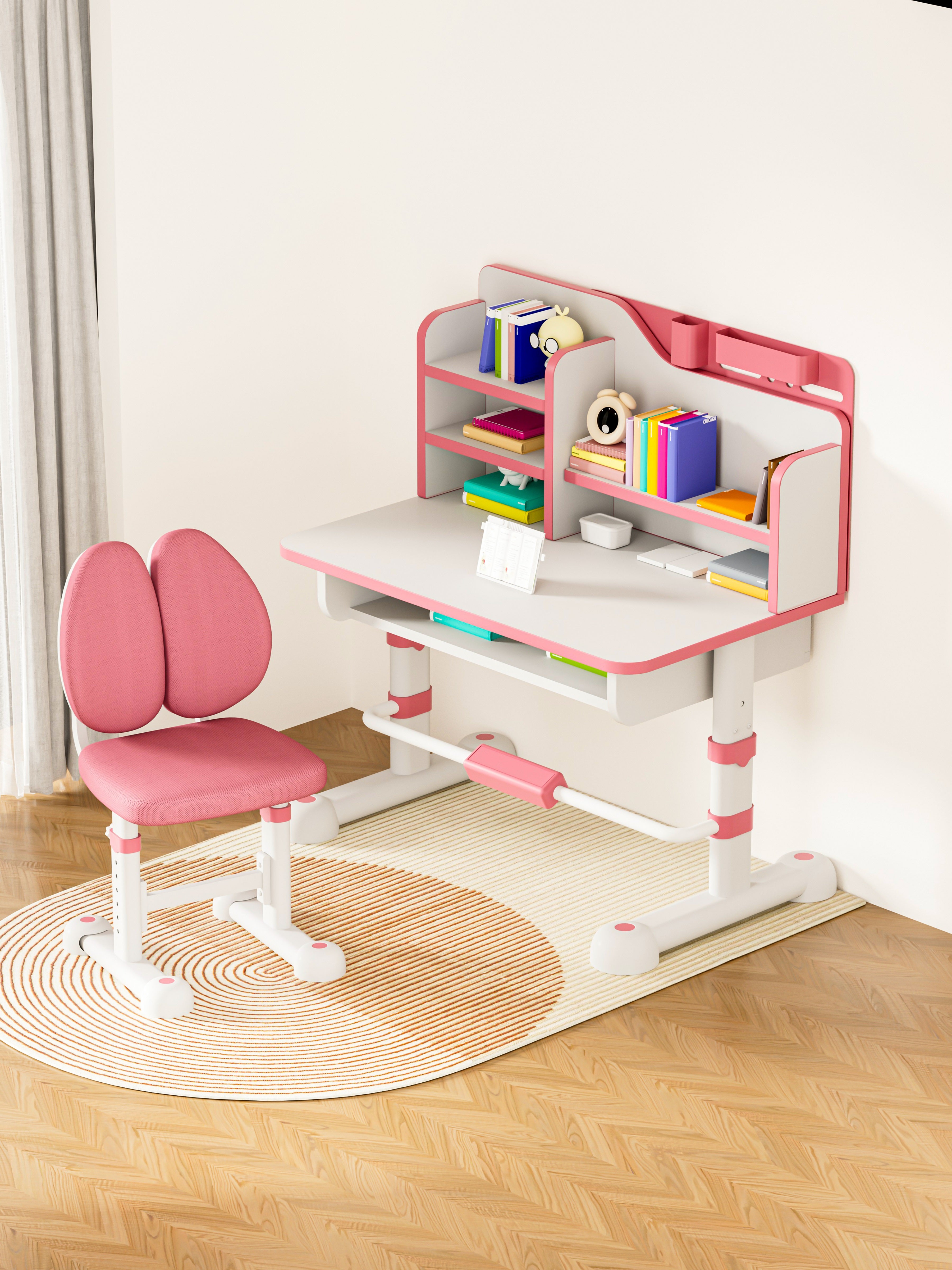 JOHOOFURNITURE Meja dan Kursi Belajar Anak Kualitas Unggul K01 Set Warna Pink