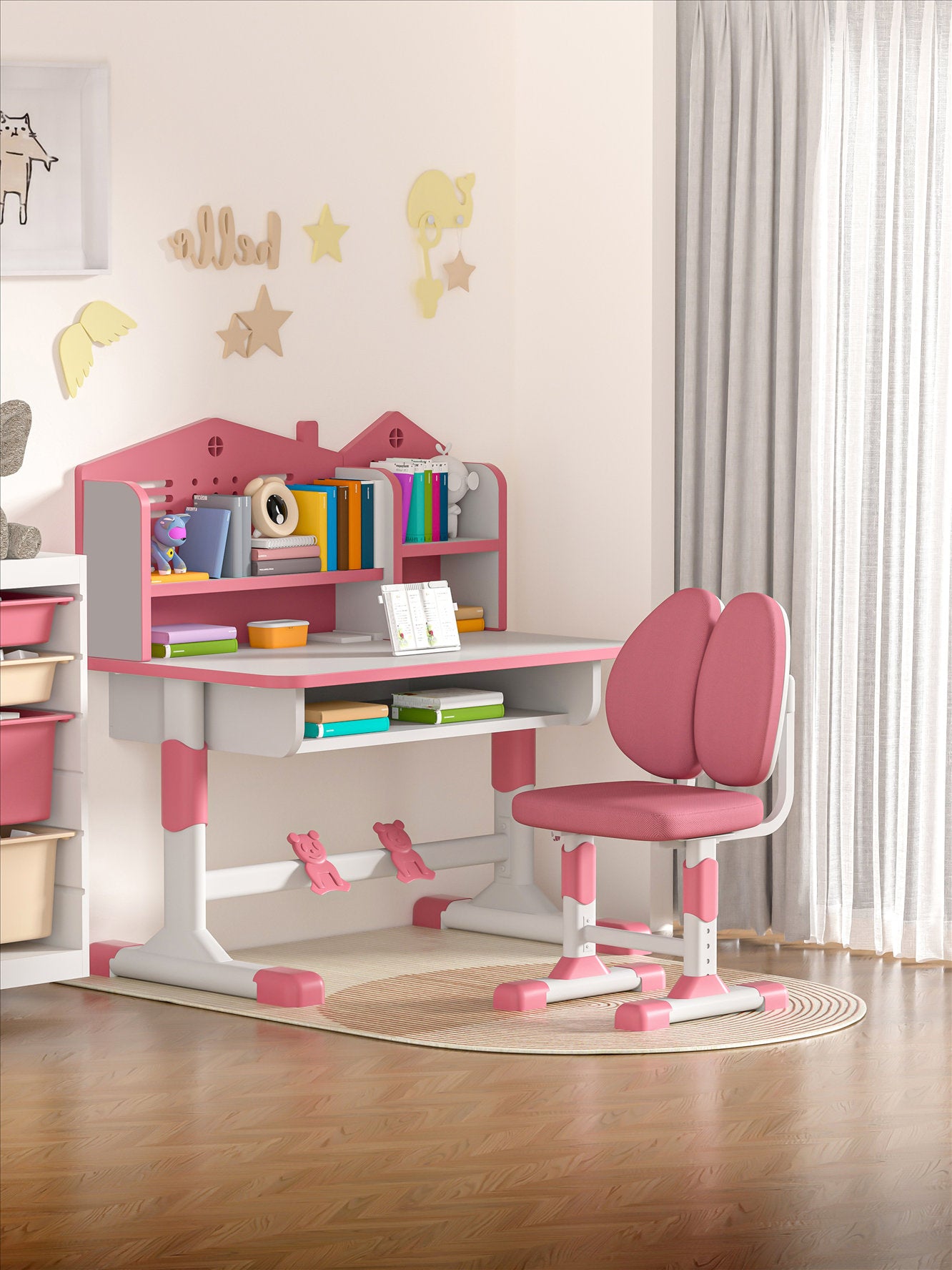 JOHOOFURNITURE مكاتب وكراسي دراسة للأطفال الأكثر مبيعًا C04 وردي
