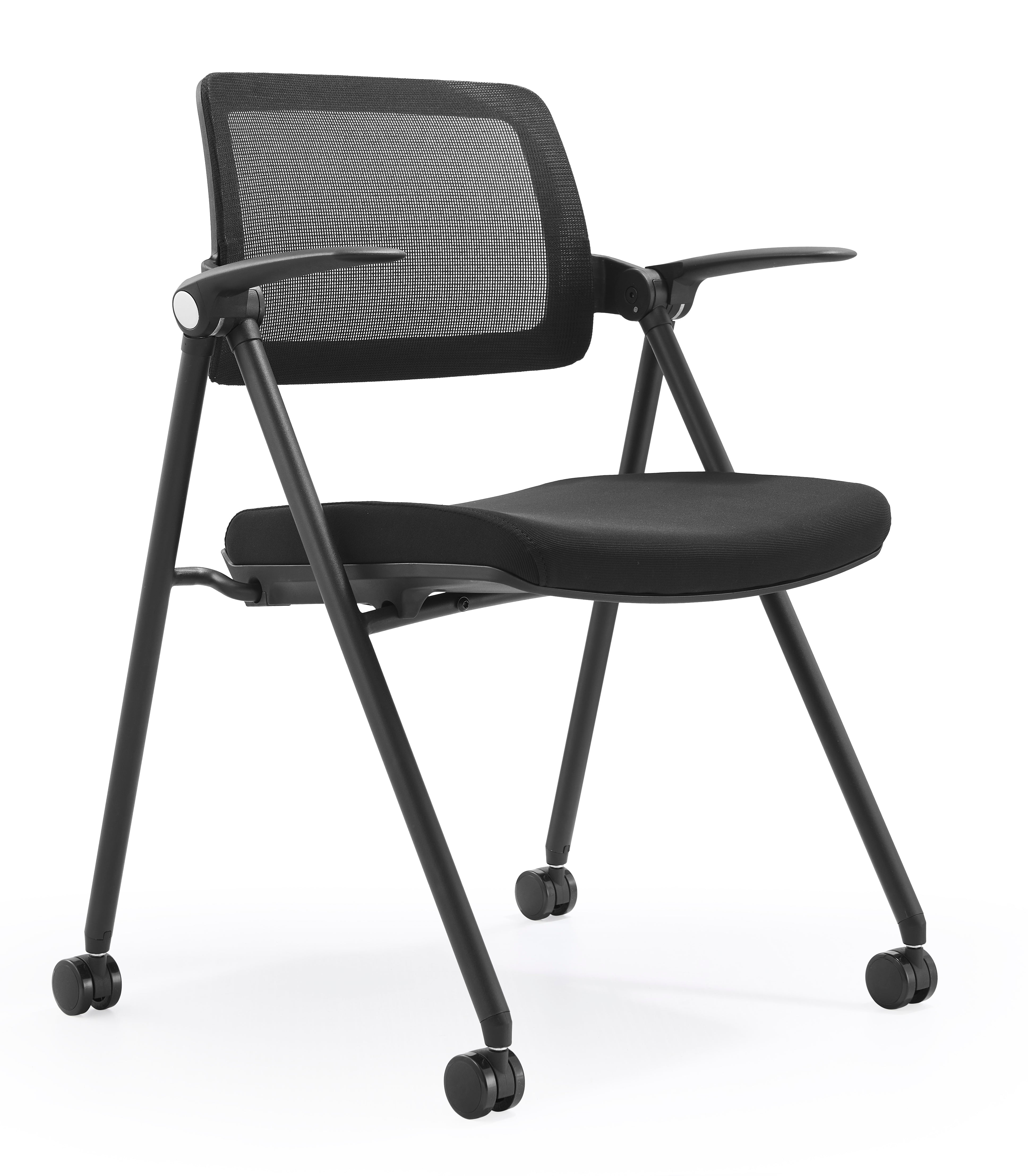 JOHOOFURNITURE Foldable Stackable Visitor Chair Four Legs with Castor Armrest Lift UP YC70