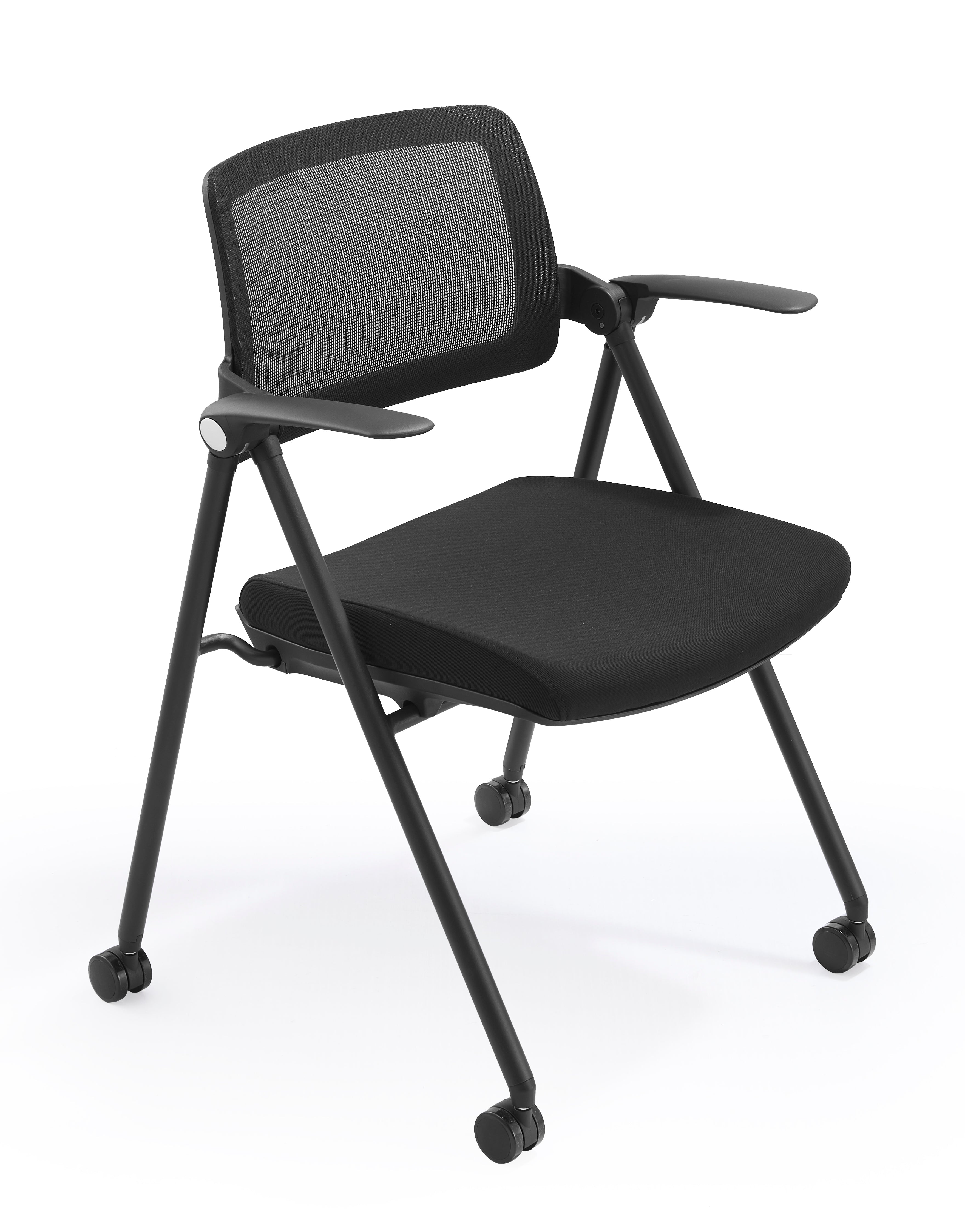JOHOOFURNITURE Foldable Stackable Visitor Chair Four Legs with Castor Armrest Lift UP YC70
