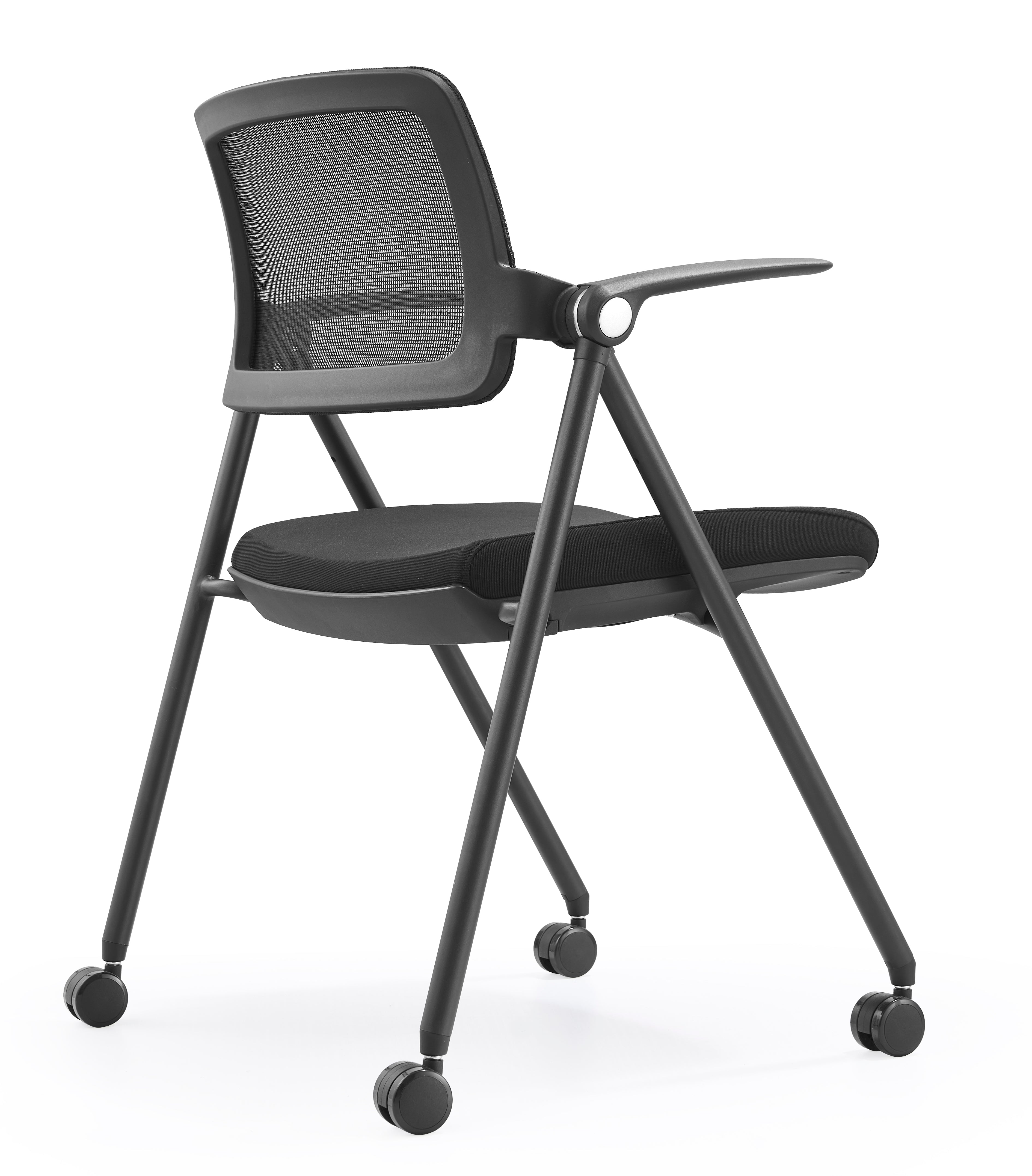 JOHOOFURNITURE Foldable Stackable Visitor Chair Four Legs with Castor Armrest Lift UP YC70