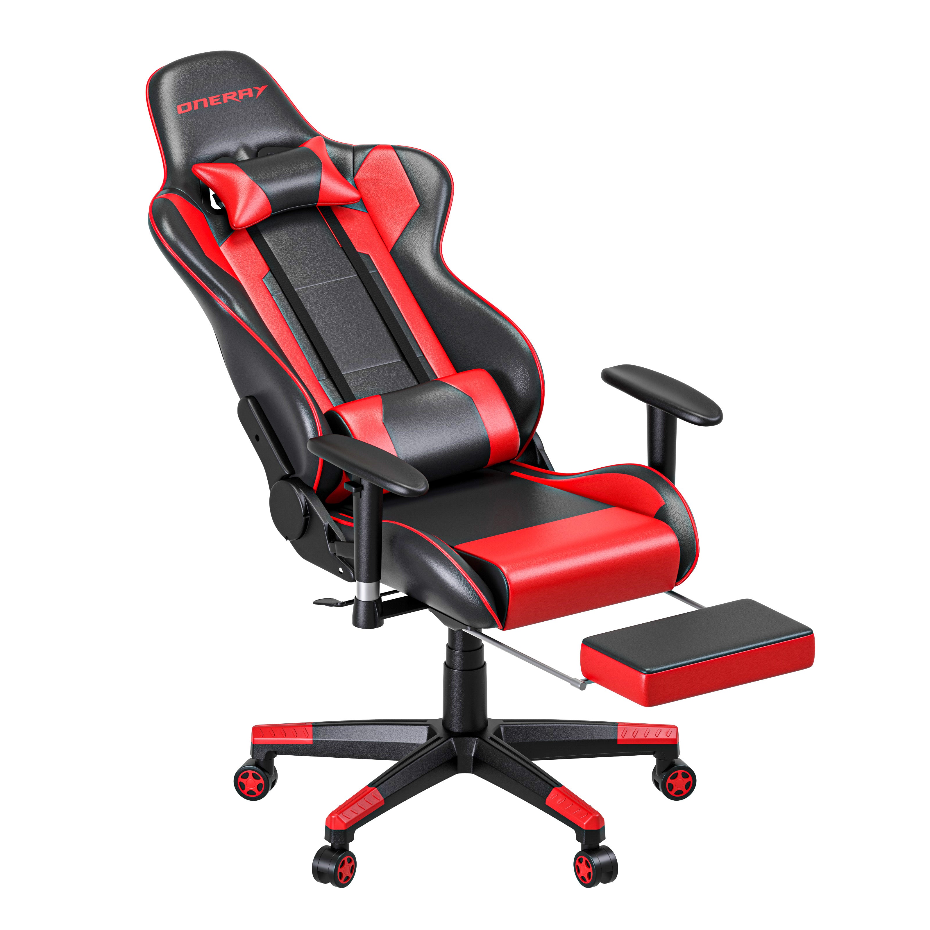 JOHOOFURNITURE Game Chair D0921F with footrest in Red color